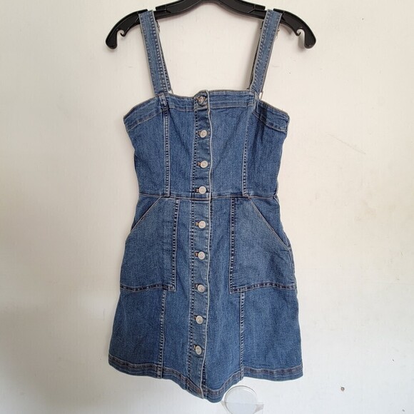 H&M Divided Button Front Blue Denim Cotton Jean Mini Dress Size 4 - Picture 1 of 12